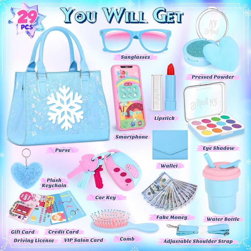 IDALIO Little Girl Purse, Frozen Toys for Girls Gifts, Toddler Purse Play Makeup, Pretend Makeup for Toddlers, Girl Gifts Frozen Purse, Birthday Christmas Princess Gifts Toys for 3 4 5 6 7 8 Year Old - Image 2